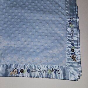 Carter's Love You From A-Z Blue Baby Blanket Minky Dot Satin Fleece Dog 30x40